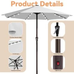 11 Ft. Market Solar LED Lighted Patio Umbrella Outdoor Steel Umbrella In Light Gray 11 11 Ft. Market Solar LED Lighted Patio Umbrella Outdoor Steel Umbrella In Light Gray -More Furniture Store jearey market umbrellas dzzzs 11 lgy c3 1000