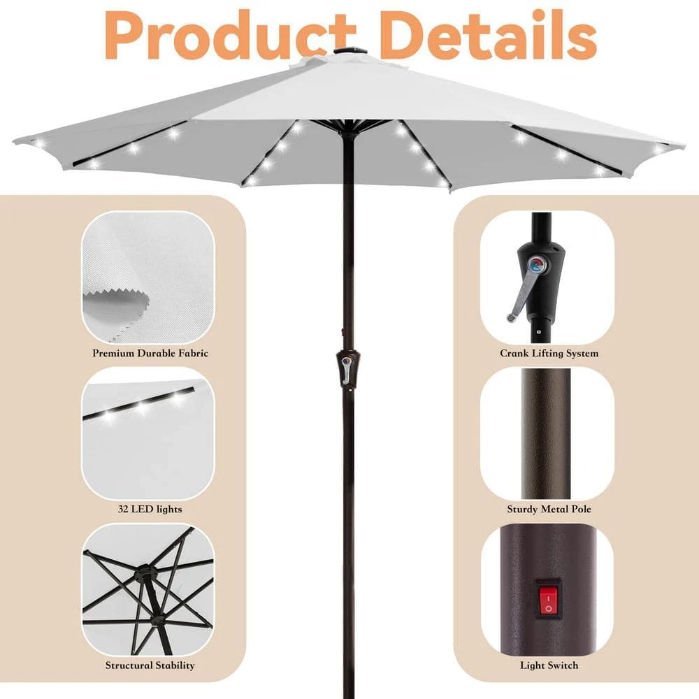 11 Ft. Market Solar LED Lighted Patio Umbrella Outdoor Steel Umbrella In Light Gray 5 11 Ft. Market Solar LED Lighted Patio Umbrella Outdoor Steel Umbrella In Light Gray - Image 5