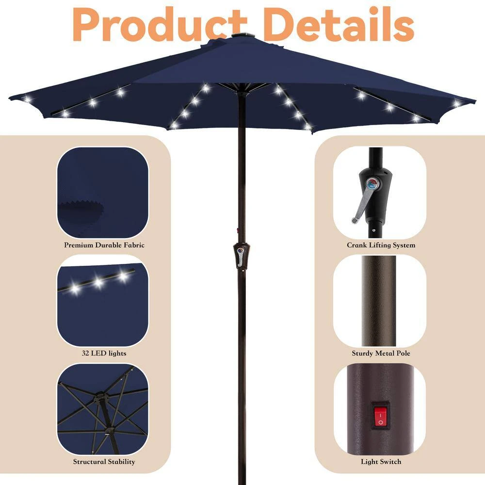 11 Ft. Market Solar LED Lighted Patio Umbrella Outdoor Steel Umbrella In Navy 5 11 Ft. Market Solar LED Lighted Patio Umbrella Outdoor Steel Umbrella In Navy - Image 5