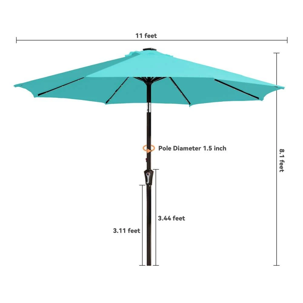 11 Ft. Market Solar LED Lighted Patio Umbrella Outdoor Steel Umbrella In Peacock 7 11 Ft. Market Solar LED Lighted Patio Umbrella Outdoor Steel Umbrella In Peacock - Image 7