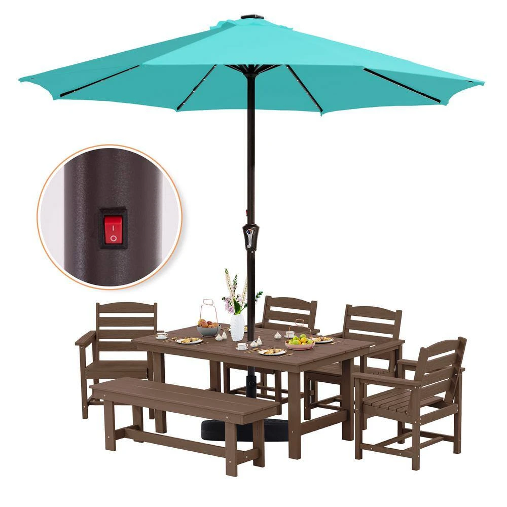 11 Ft. Market Solar LED Lighted Patio Umbrella Outdoor Steel Umbrella In Peacock 4 11 Ft. Market Solar LED Lighted Patio Umbrella Outdoor Steel Umbrella In Peacock - Image 4