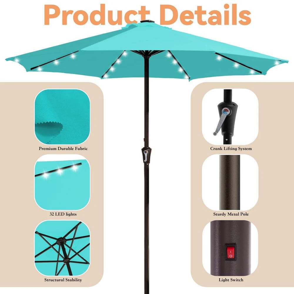 11 Ft. Market Solar LED Lighted Patio Umbrella Outdoor Steel Umbrella In Peacock 5 11 Ft. Market Solar LED Lighted Patio Umbrella Outdoor Steel Umbrella In Peacock - Image 5