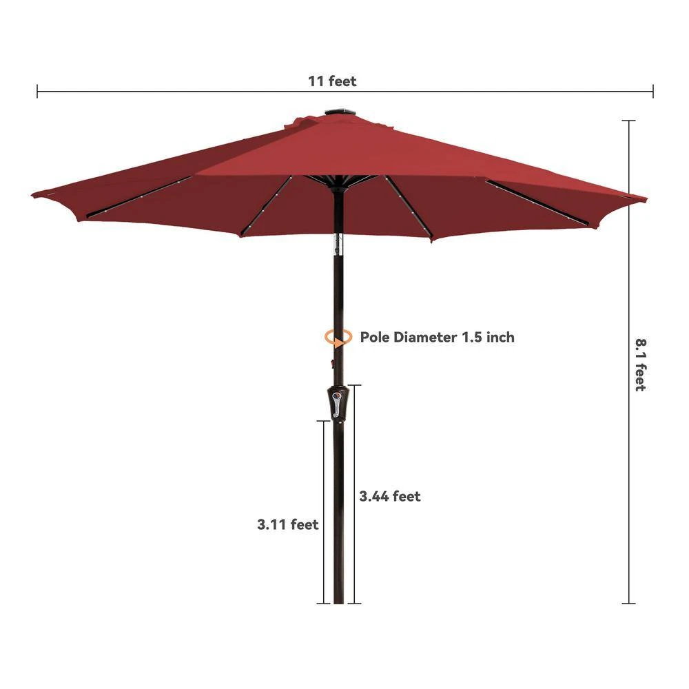 11 Ft. Market Solar LED Lighted Patio Umbrella Outdoor Steel Umbrella In Red 7 11 Ft. Market Solar LED Lighted Patio Umbrella Outdoor Steel Umbrella In Red - Image 7