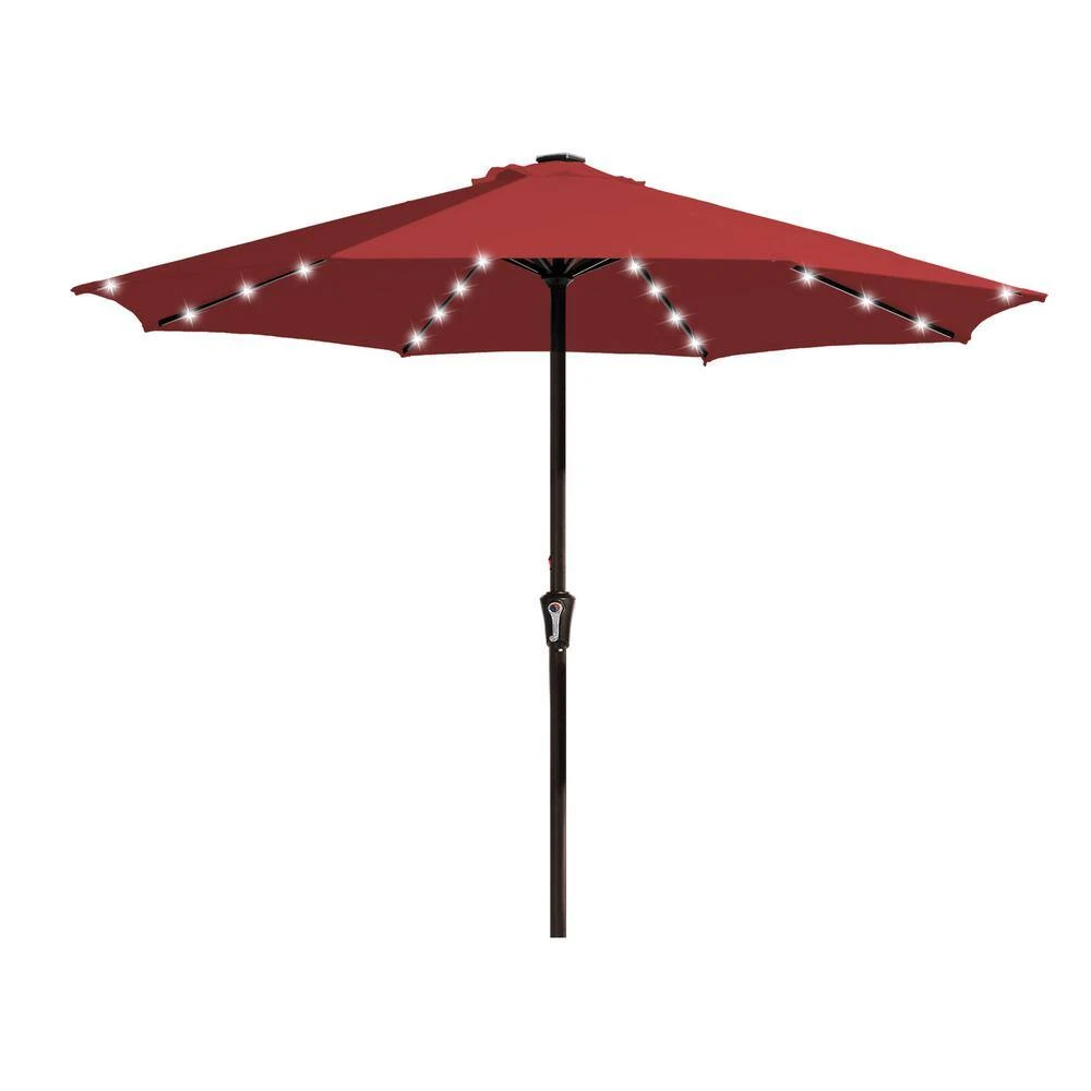 11 Ft. Market Solar LED Lighted Patio Umbrella Outdoor Steel Umbrella In Red 1 11 Ft. Market Solar LED Lighted Patio Umbrella Outdoor Steel Umbrella In Red