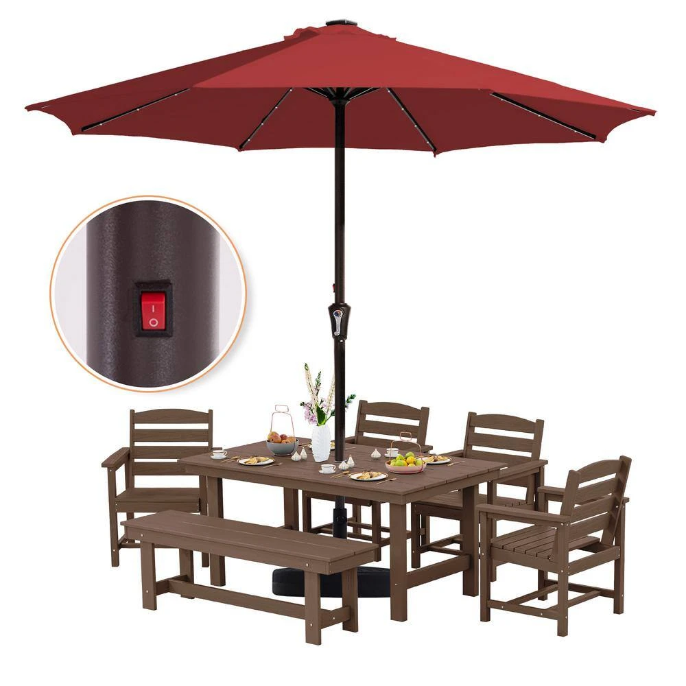 11 Ft. Market Solar LED Lighted Patio Umbrella Outdoor Steel Umbrella In Red 4 11 Ft. Market Solar LED Lighted Patio Umbrella Outdoor Steel Umbrella In Red - Image 4