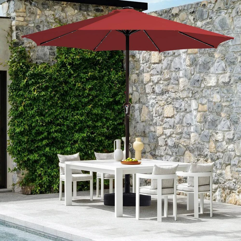 11 Ft. Market Solar LED Lighted Patio Umbrella Outdoor Steel Umbrella In Red 2 11 Ft. Market Solar LED Lighted Patio Umbrella Outdoor Steel Umbrella In Red - Image 2