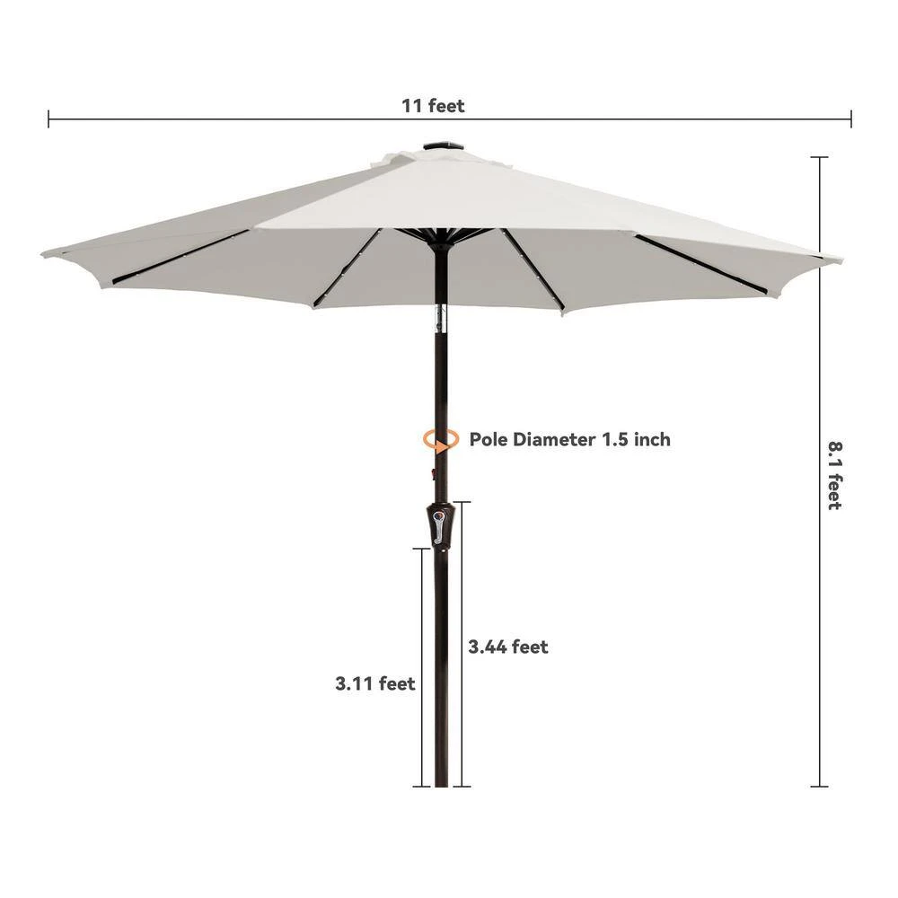 11 Ft. Market Solar LED Lighted Patio Umbrella Outdoor Steel Umbrella In White 8 11 Ft. Market Solar LED Lighted Patio Umbrella Outdoor Steel Umbrella In White - Image 8