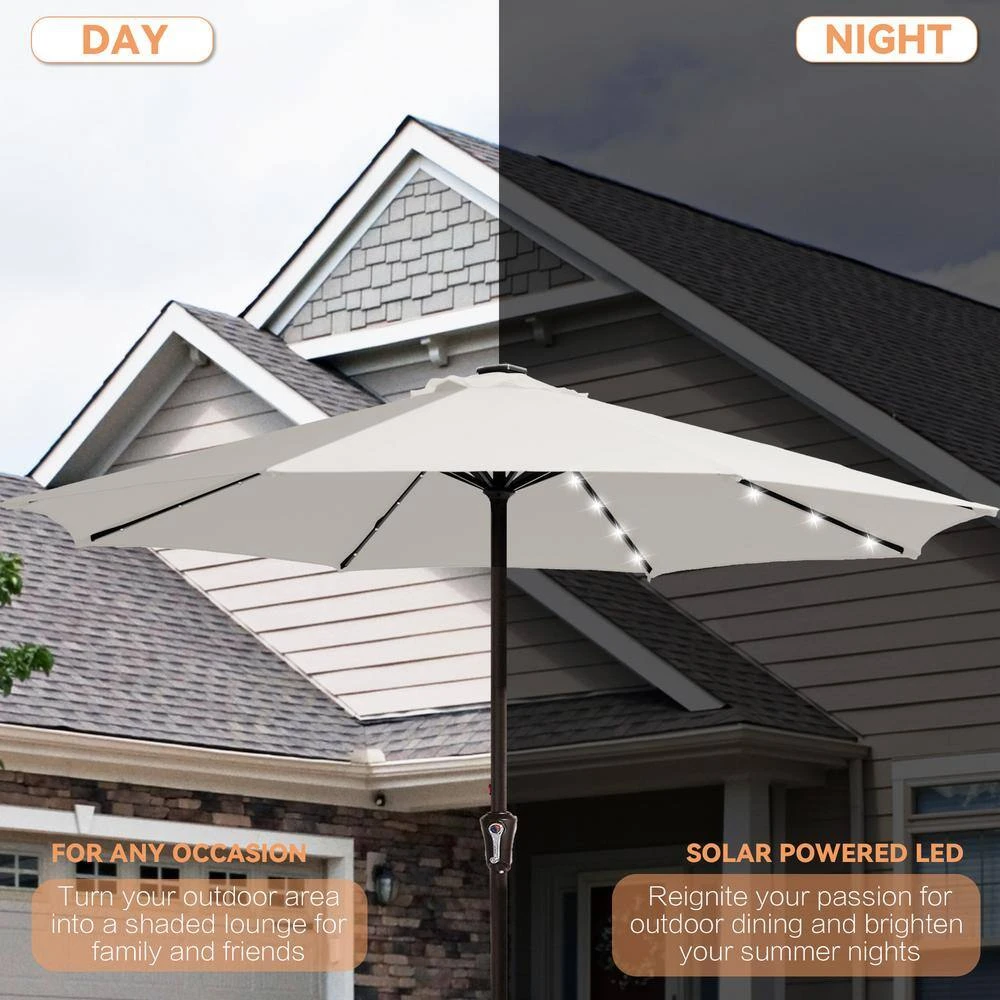 11 Ft. Market Solar LED Lighted Patio Umbrella Outdoor Steel Umbrella In White 4 11 Ft. Market Solar LED Lighted Patio Umbrella Outdoor Steel Umbrella In White - Image 4