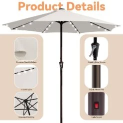 11 Ft. Market Solar LED Lighted Patio Umbrella Outdoor Steel Umbrella In White 13 11 Ft. Market Solar LED Lighted Patio Umbrella Outdoor Steel Umbrella In White -More Furniture Store jearey market umbrellas dzzzs 11 wt c3 1000