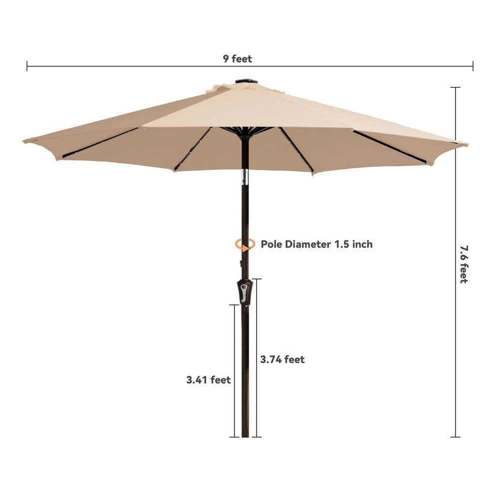 9 Ft. Market Solar LED Lighted Tilt Patio Umbrella Outdoor Steel Umbrella In Beige 8 9 Ft. Market Solar LED Lighted Tilt Patio Umbrella Outdoor Steel Umbrella In Beige - Image 8