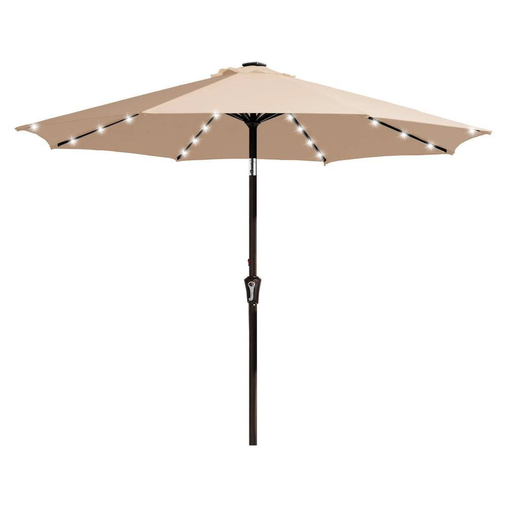 9 Ft. Market Solar LED Lighted Tilt Patio Umbrella Outdoor Steel Umbrella In Beige 5 9 Ft. Market Solar LED Lighted Tilt Patio Umbrella Outdoor Steel Umbrella In Beige - Image 5