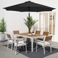 9 Ft. Market Solar LED Lighted Tilt Patio Umbrella Outdoor Steel Umbrella In Black -More Furniture Store jearey market umbrellas dzzzs 9 bk c3 1000