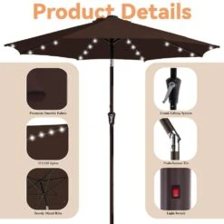 9 Ft. Market Solar LED Lighted Tilt Patio Umbrella Outdoor Steel Umbrella In Brown -More Furniture Store jearey market umbrellas dzzzs 9 bn 4f 1000