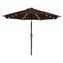 9 Ft. Market Solar LED Lighted Tilt Patio Umbrella Outdoor Steel Umbrella In Brown -More Furniture Store jearey market umbrellas dzzzs 9 bn c3 1000