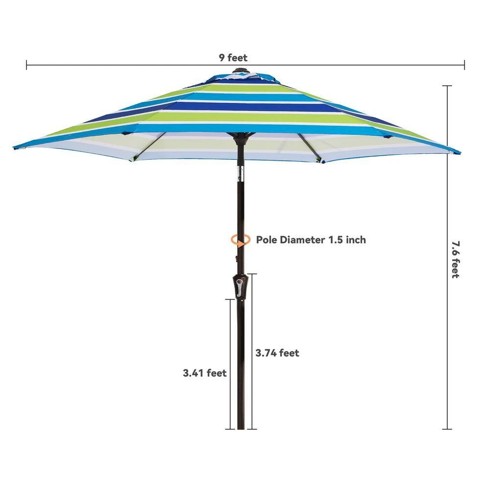 9 Ft. Market Solar LED Lighted Tilt Patio Umbrella Outdoor Steel Umbrella In Blue/Green 8 9 Ft. Market Solar LED Lighted Tilt Patio Umbrella Outdoor Steel Umbrella In Blue/Green - Image 8