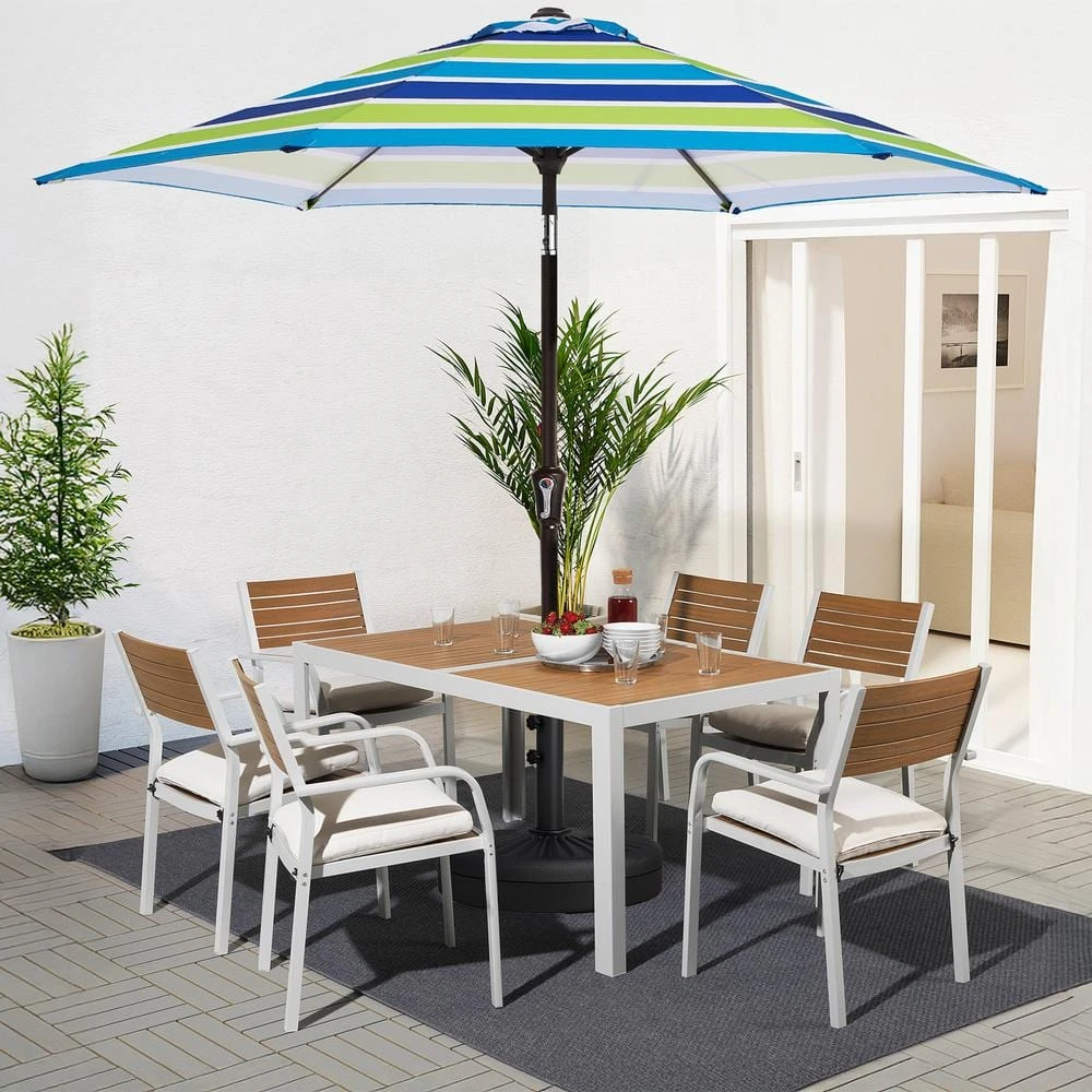 9 Ft. Market Solar LED Lighted Tilt Patio Umbrella Outdoor Steel Umbrella In Blue/Green 1 9 Ft. Market Solar LED Lighted Tilt Patio Umbrella Outdoor Steel Umbrella In Blue/Green