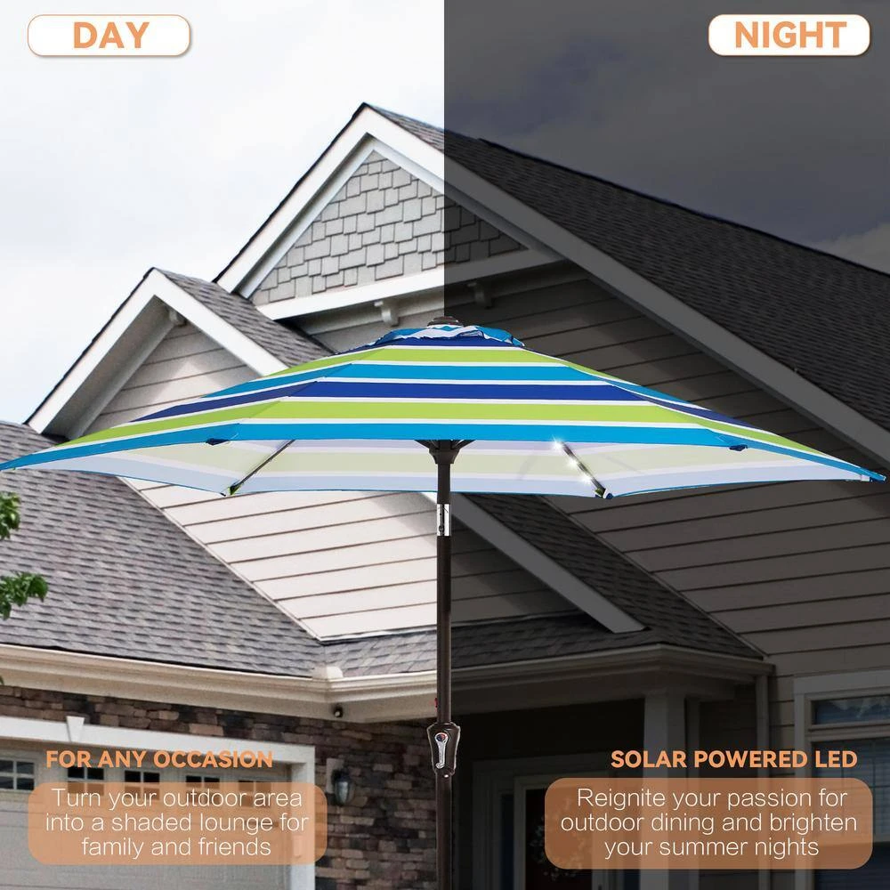 9 Ft. Market Solar LED Lighted Tilt Patio Umbrella Outdoor Steel Umbrella In Blue/Green 4 9 Ft. Market Solar LED Lighted Tilt Patio Umbrella Outdoor Steel Umbrella In Blue/Green - Image 4