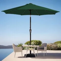 9 Ft. Market Solar LED Lighted Tilt Patio Umbrella Outdoor Steel Umbrella In Dark Green -More Furniture Store jearey market umbrellas dzzzs 9 dgn 40 1000