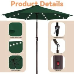 9 Ft. Market Solar LED Lighted Tilt Patio Umbrella Outdoor Steel Umbrella In Dark Green -More Furniture Store jearey market umbrellas dzzzs 9 dgn 4f 1000