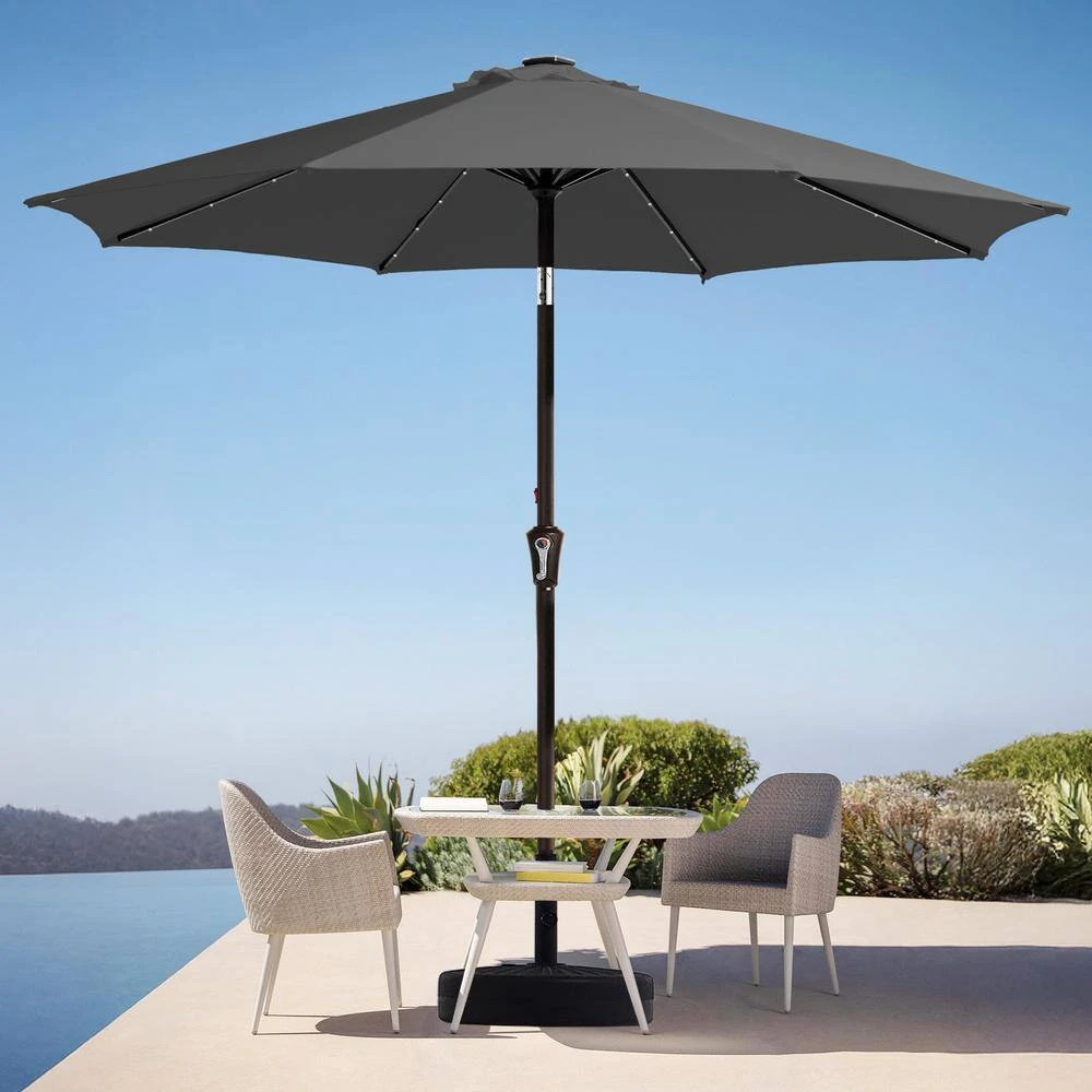 9 Ft. Market Solar LED Lighted Tilt Patio Umbrella Outdoor Steel Umbrella In Gray 3 9 Ft. Market Solar LED Lighted Tilt Patio Umbrella Outdoor Steel Umbrella In Gray - Image 3