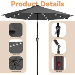 9 Ft. Market Solar LED Lighted Tilt Patio Umbrella Outdoor Steel Umbrella In Gray 13 9 Ft. Market Solar LED Lighted Tilt Patio Umbrella Outdoor Steel Umbrella In Gray -More Furniture Store jearey market umbrellas dzzzs 9 gy 4f 1000