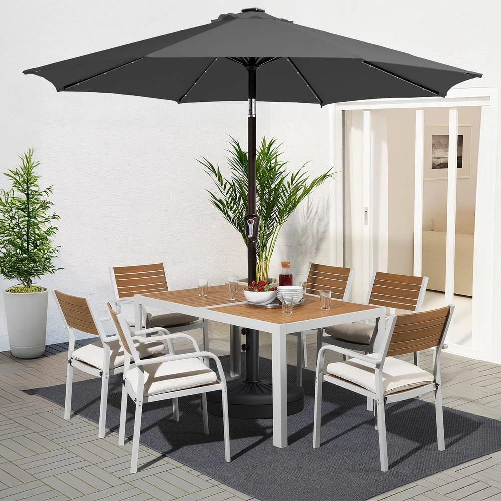 9 Ft. Market Solar LED Lighted Tilt Patio Umbrella Outdoor Steel Umbrella In Gray 1 9 Ft. Market Solar LED Lighted Tilt Patio Umbrella Outdoor Steel Umbrella In Gray