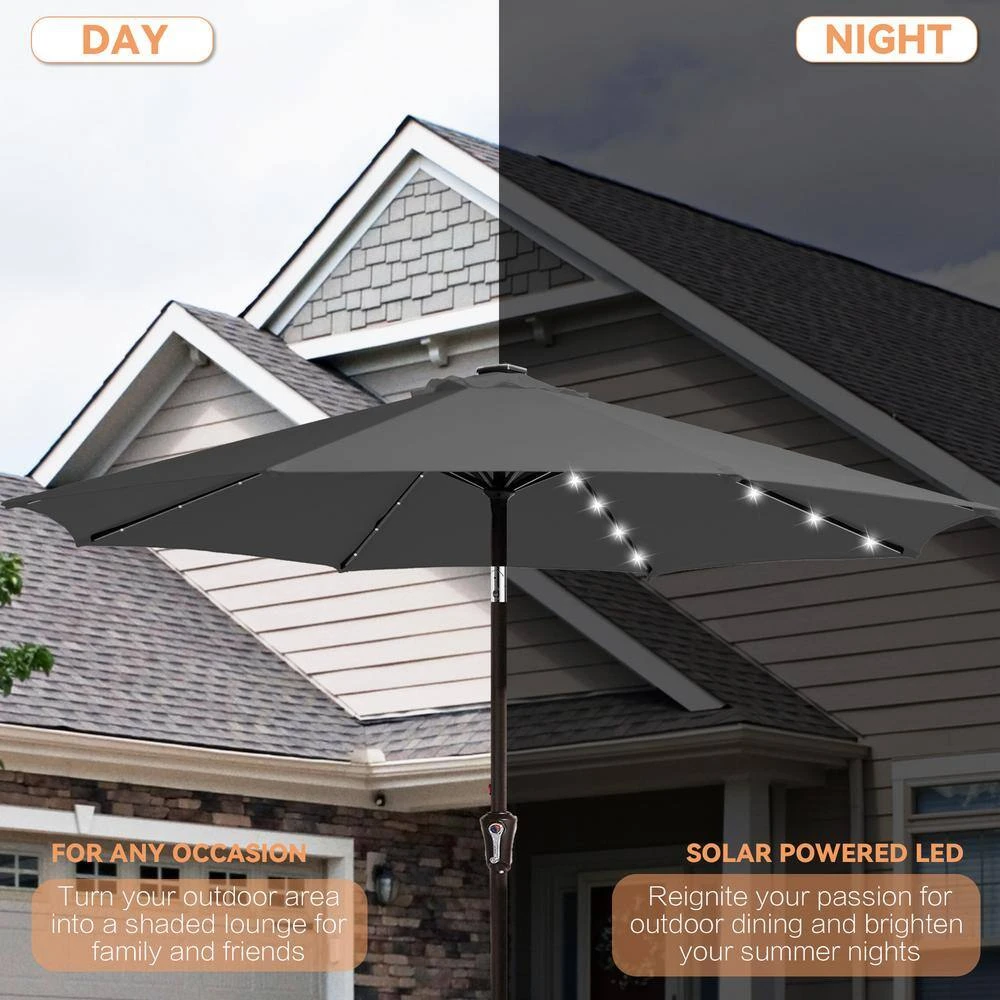 9 Ft. Market Solar LED Lighted Tilt Patio Umbrella Outdoor Steel Umbrella In Gray 4 9 Ft. Market Solar LED Lighted Tilt Patio Umbrella Outdoor Steel Umbrella In Gray - Image 4