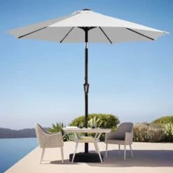 9 Ft. Market Solar LED Lighted Tilt Patio Umbrella Outdoor Steel Umbrella In Light Gray -More Furniture Store jearey market umbrellas dzzzs 9 lgy 40 1000