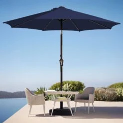 9 Ft. Market Solar LED Lighted Tilt Patio Umbrella Outdoor Steel Umbrella In Navy -More Furniture Store jearey market umbrellas dzzzs 9 nv 40 1000