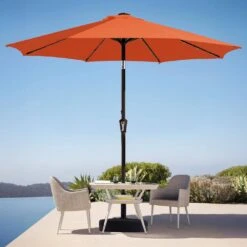 9 Ft. Market Solar LED Lighted Tilt Patio Umbrella Outdoor Steel Umbrella In Pumpkin -More Furniture Store jearey market umbrellas dzzzs 9 og 40 1000