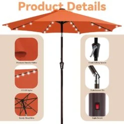 9 Ft. Market Solar LED Lighted Tilt Patio Umbrella Outdoor Steel Umbrella In Pumpkin -More Furniture Store jearey market umbrellas dzzzs 9 og 4f 1000