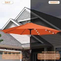9 Ft. Market Solar LED Lighted Tilt Patio Umbrella Outdoor Steel Umbrella In Pumpkin -More Furniture Store jearey market umbrellas dzzzs 9 og a0 1000