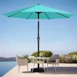 9 Ft. Market Solar LED Lighted Tilt Patio Umbrella Outdoor Steel Umbrella In Peacock Blue -More Furniture Store jearey market umbrellas dzzzs 9 pb 40 1000