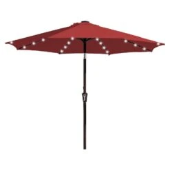 9 Ft. Market Solar LED Lighted Tilt Patio Umbrella Outdoor Steel Umbrella In Red -More Furniture Store jearey market umbrellas dzzzs 9 rd c3 1000