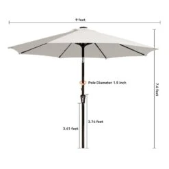 9 Ft. Market Solar LED Lighted Tilt Patio Umbrella Outdoor Steel Umbrella In Off-White -More Furniture Store jearey market umbrellas dzzzs 9 wt 44 1000