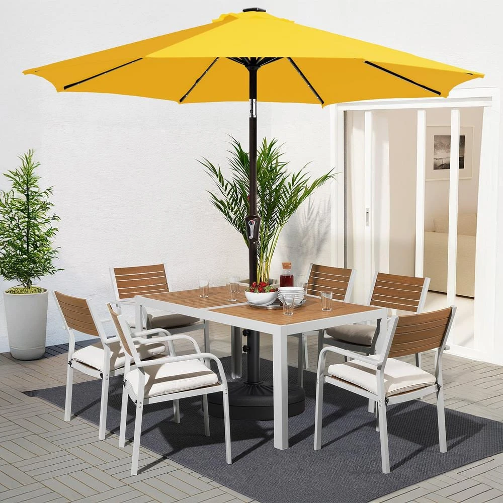 9 Ft. Market Solar LED Lighted Tilt Patio Umbrella Outdoor Steel Umbrella In Yellow 1 9 Ft. Market Solar LED Lighted Tilt Patio Umbrella Outdoor Steel Umbrella In Yellow