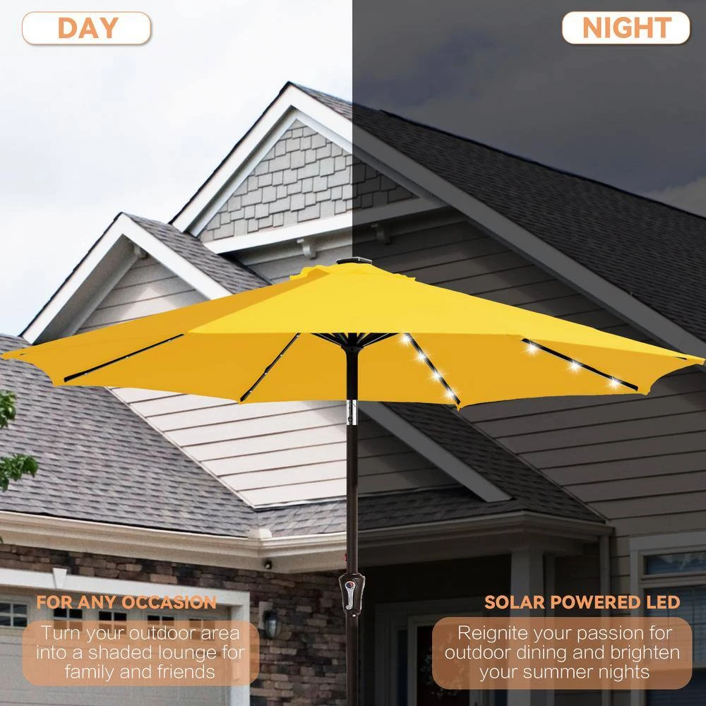 9 Ft. Market Solar LED Lighted Tilt Patio Umbrella Outdoor Steel Umbrella In Yellow 4 9 Ft. Market Solar LED Lighted Tilt Patio Umbrella Outdoor Steel Umbrella In Yellow - Image 4