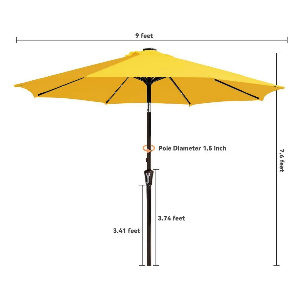 9 Ft. Market Solar LED Lighted Tilt Patio Umbrella Outdoor Steel Umbrella In Yellow 8 9 Ft. Market Solar LED Lighted Tilt Patio Umbrella Outdoor Steel Umbrella In Yellow - Image 8