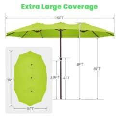 15 Ft. X 9 Ft. Large Market Patio Umbrella Steel Double-Side Outdoor Umbrella In Apple Green -More Furniture Store jearey market umbrellas st 9 15 agn 1f 1000