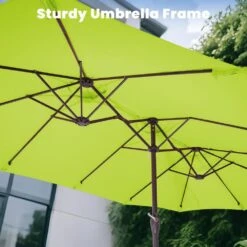 15 Ft. X 9 Ft. Large Market Patio Umbrella Steel Double-Side Outdoor Umbrella In Apple Green -More Furniture Store jearey market umbrellas st 9 15 agn c3 1000