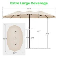 15 Ft. X 9 Ft. Large Market Patio Umbrella Steel Double-Side Outdoor Umbrella In Beige -More Furniture Store jearey market umbrellas st 9 15 be 1f 1000