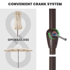 15 Ft. X 9 Ft. Large Market Patio Umbrella Steel Double-Side Outdoor Umbrella In Beige -More Furniture Store jearey market umbrellas st 9 15 be 4f 1000