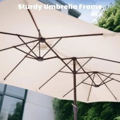 15 Ft. X 9 Ft. Large Market Patio Umbrella Steel Double-Side Outdoor Umbrella In Beige -More Furniture Store jearey market umbrellas st 9 15 be c3 1000