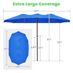 15 Ft. X 9 Ft. Large Market Patio Umbrella Steel Double-Side Outdoor Umbrella In Blue -More Furniture Store jearey market umbrellas st 9 15 bu 1f 1000