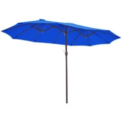 15 Ft. X 9 Ft. Large Market Patio Umbrella Steel Double-Side Outdoor Umbrella In Blue -More Furniture Store jearey market umbrellas st 9 15 bu 40 1000