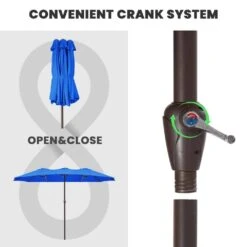 15 Ft. X 9 Ft. Large Market Patio Umbrella Steel Double-Side Outdoor Umbrella In Blue -More Furniture Store jearey market umbrellas st 9 15 bu 4f 1000