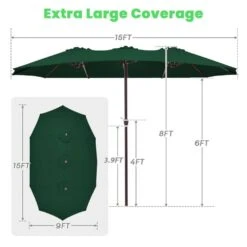 15 Ft. X 9 Ft. Large Market Patio Umbrella Steel Double-Side Outdoor Umbrella In Dark Green -More Furniture Store jearey market umbrellas st 9 15 dgn 1f 1000