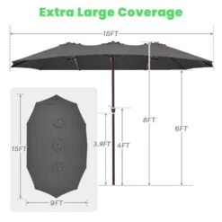 15 Ft. X 9 Ft. Large Market Patio Umbrella Steel Double-Side Outdoor Umbrella In Gray 12 15 Ft. X 9 Ft. Large Market Patio Umbrella Steel Double-Side Outdoor Umbrella In Gray -More Furniture Store jearey market umbrellas st 9 15 gy 1f 1000