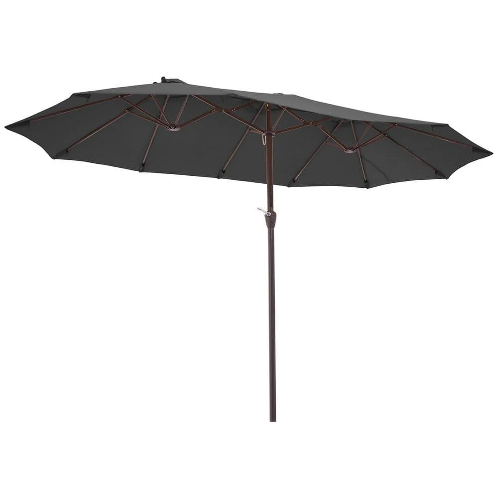 15 Ft. X 9 Ft. Large Market Patio Umbrella Steel Double-Side Outdoor Umbrella In Gray 3 15 Ft. X 9 Ft. Large Market Patio Umbrella Steel Double-Side Outdoor Umbrella In Gray - Image 3