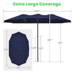 15 Ft. X 9 Ft. Large Market Patio Umbrella Steel Double-Side Outdoor Umbrella In Navy 12 15 Ft. X 9 Ft. Large Market Patio Umbrella Steel Double-Side Outdoor Umbrella In Navy -More Furniture Store jearey market umbrellas st 9 15 nv 1f 1000